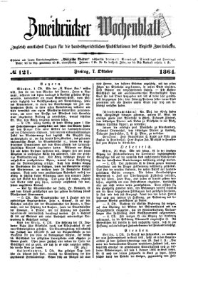 Zweibrücker Wochenblatt Freitag 7. Oktober 1864