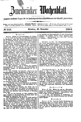 Zweibrücker Wochenblatt Dienstag 22. November 1864