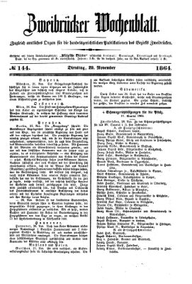 Zweibrücker Wochenblatt Dienstag 29. November 1864