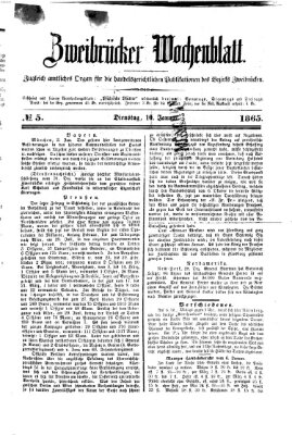 Zweibrücker Wochenblatt Dienstag 10. Januar 1865