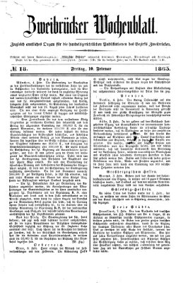 Zweibrücker Wochenblatt Freitag 10. Februar 1865