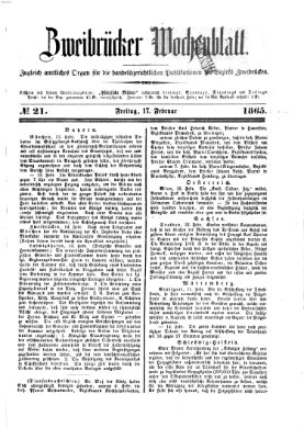 Zweibrücker Wochenblatt Freitag 17. Februar 1865