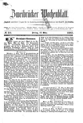 Zweibrücker Wochenblatt Freitag 17. März 1865