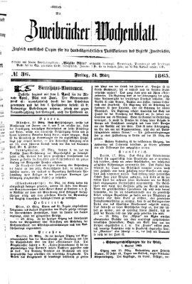 Zweibrücker Wochenblatt Freitag 24. März 1865