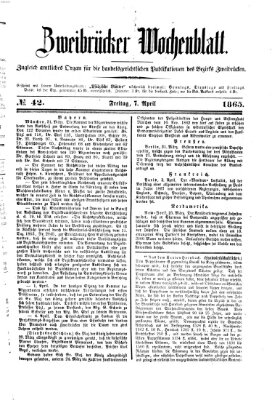 Zweibrücker Wochenblatt Freitag 7. April 1865