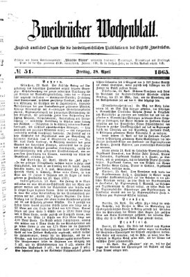 Zweibrücker Wochenblatt Freitag 28. April 1865