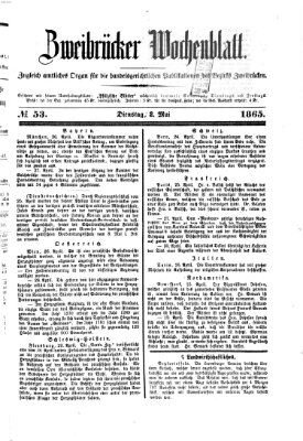 Zweibrücker Wochenblatt Dienstag 2. Mai 1865