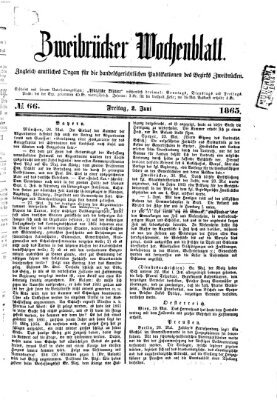 Zweibrücker Wochenblatt Freitag 2. Juni 1865