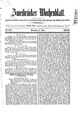 Zweibrücker Wochenblatt Sonntag 4. Juni 1865