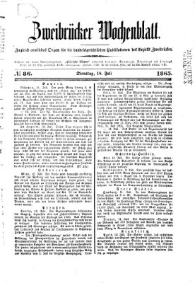 Zweibrücker Wochenblatt Dienstag 18. Juli 1865