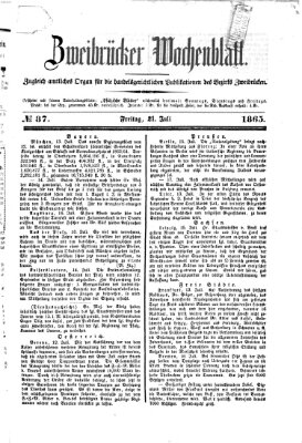 Zweibrücker Wochenblatt Freitag 21. Juli 1865