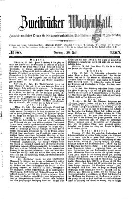 Zweibrücker Wochenblatt Freitag 28. Juli 1865