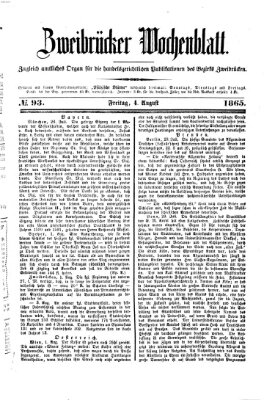 Zweibrücker Wochenblatt Freitag 4. August 1865