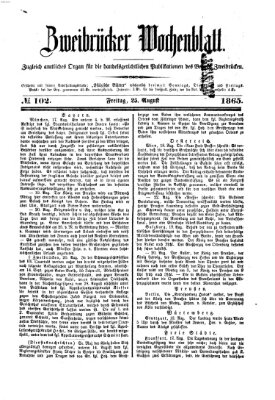 Zweibrücker Wochenblatt Freitag 25. August 1865