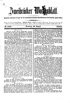 Zweibrücker Wochenblatt Dienstag 29. August 1865