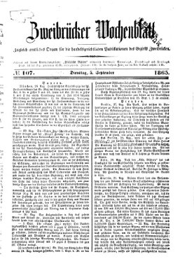 Zweibrücker Wochenblatt Dienstag 5. September 1865