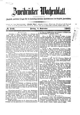 Zweibrücker Wochenblatt Freitag 8. September 1865