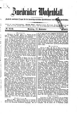 Zweibrücker Wochenblatt Sonntag 17. September 1865