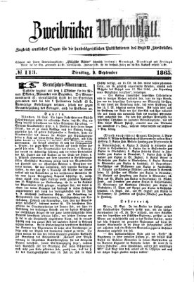 Zweibrücker Wochenblatt Dienstag 19. September 1865