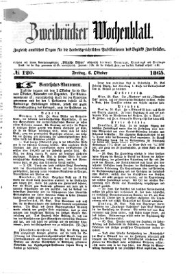 Zweibrücker Wochenblatt Freitag 6. Oktober 1865