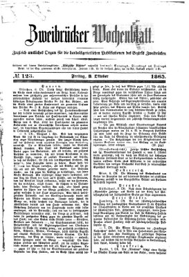 Zweibrücker Wochenblatt Freitag 13. Oktober 1865