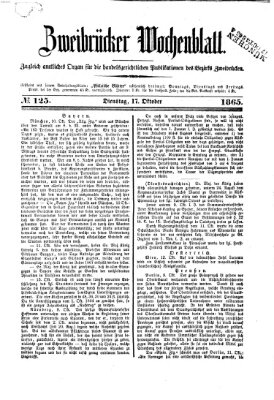 Zweibrücker Wochenblatt Dienstag 17. Oktober 1865