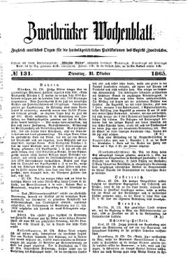 Zweibrücker Wochenblatt Dienstag 31. Oktober 1865