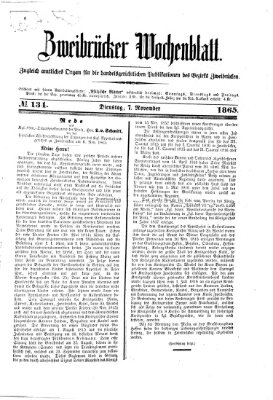 Zweibrücker Wochenblatt Dienstag 7. November 1865