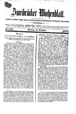 Zweibrücker Wochenblatt Sonntag 12. November 1865