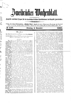 Zweibrücker Wochenblatt Dienstag 14. November 1865