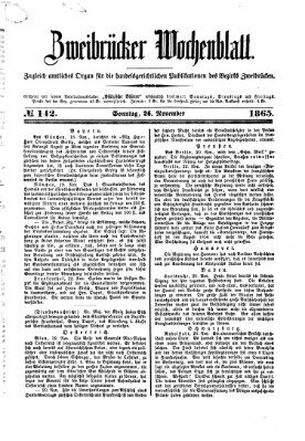 Zweibrücker Wochenblatt Sonntag 26. November 1865