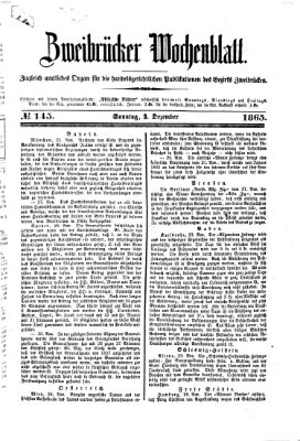 Zweibrücker Wochenblatt Sonntag 3. Dezember 1865