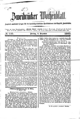 Zweibrücker Wochenblatt Freitag 8. Dezember 1865