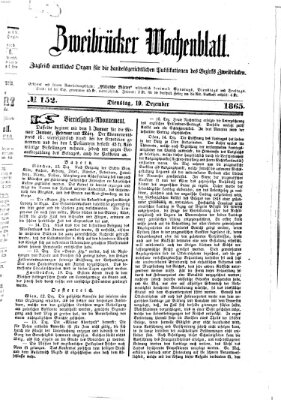 Zweibrücker Wochenblatt Dienstag 19. Dezember 1865