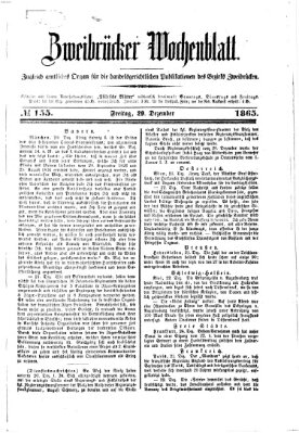 Zweibrücker Wochenblatt Freitag 29. Dezember 1865