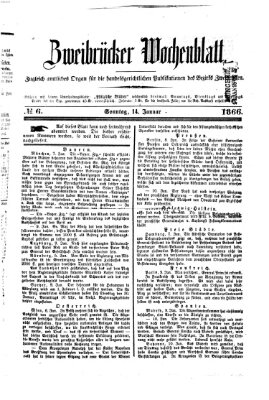 Zweibrücker Wochenblatt Sonntag 14. Januar 1866