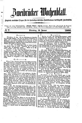 Zweibrücker Wochenblatt Dienstag 16. Januar 1866