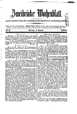 Zweibrücker Wochenblatt Freitag 19. Januar 1866