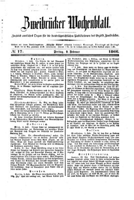 Zweibrücker Wochenblatt Freitag 9. Februar 1866