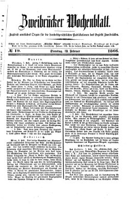 Zweibrücker Wochenblatt Dienstag 13. Februar 1866