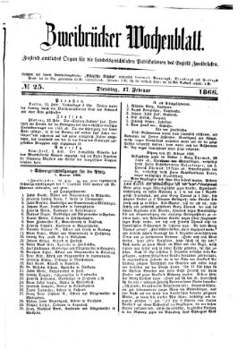 Zweibrücker Wochenblatt Dienstag 27. Februar 1866