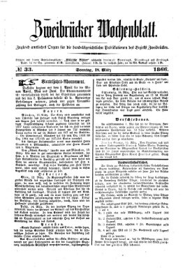 Zweibrücker Wochenblatt Sonntag 18. März 1866