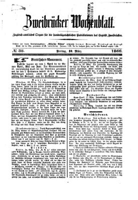 Zweibrücker Wochenblatt Freitag 30. März 1866