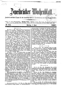 Zweibrücker Wochenblatt Freitag 1. Juni 1866