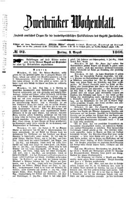 Zweibrücker Wochenblatt Freitag 3. August 1866