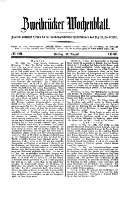 Zweibrücker Wochenblatt Freitag 17. August 1866