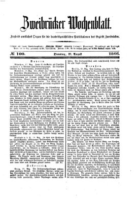 Zweibrücker Wochenblatt Dienstag 21. August 1866