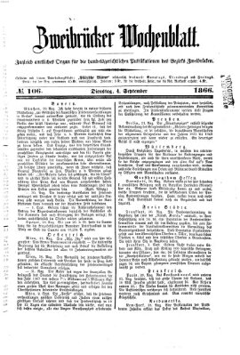 Zweibrücker Wochenblatt Dienstag 4. September 1866