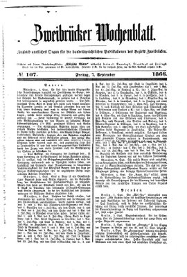 Zweibrücker Wochenblatt Freitag 7. September 1866