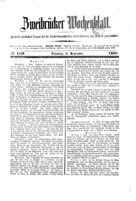 Zweibrücker Wochenblatt Dienstag 11. September 1866